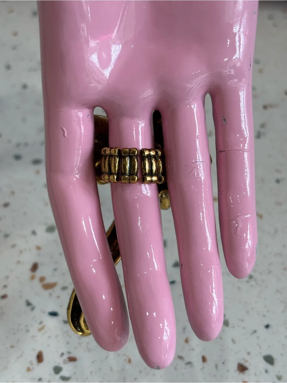 Chunky Large Jeweled Elephant Trunk Ring - Gold with Crystals Costume Jewelry
